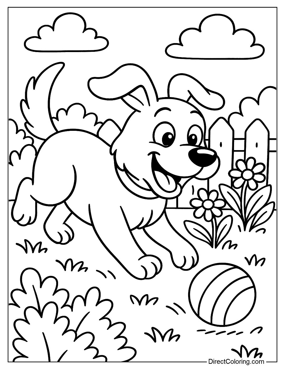 Beagle Playing With Ball Coloring Page
